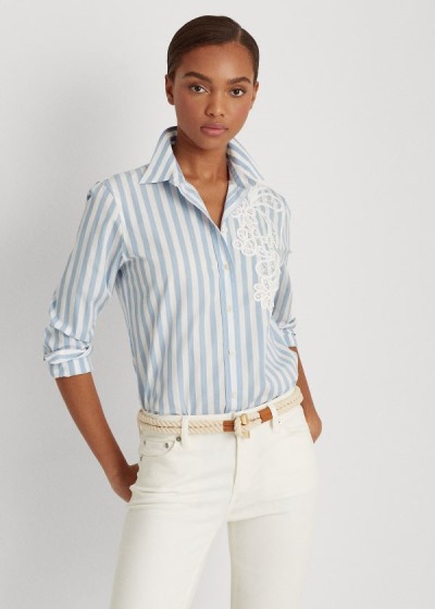 Ralph Lauren Striped Cotton Skjorter Dame Danmark (RJQTS0782)